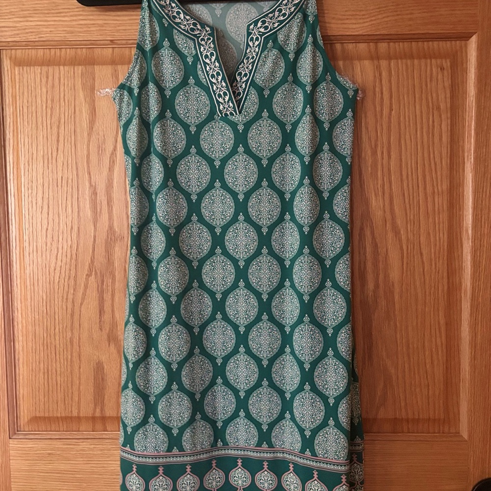 Magnolia Teal and Cream Patterned Mini Dress